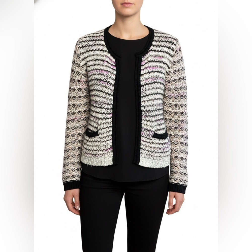 Topshop Multicolor Knit Open Front Jacket Size 2 (Chanel Style)